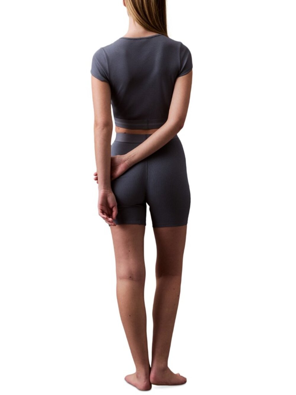 #1890 Calvin Klein Women's Cotton Stretch Rib Bike Shorts - Blue - Picture 5 of 7